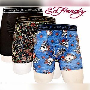 3 PACK ED HARDY PERFORMANCE BOXER BRIEFS SIZE SMALL
